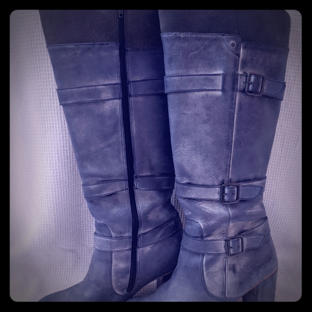 Cat tall blue leather boots